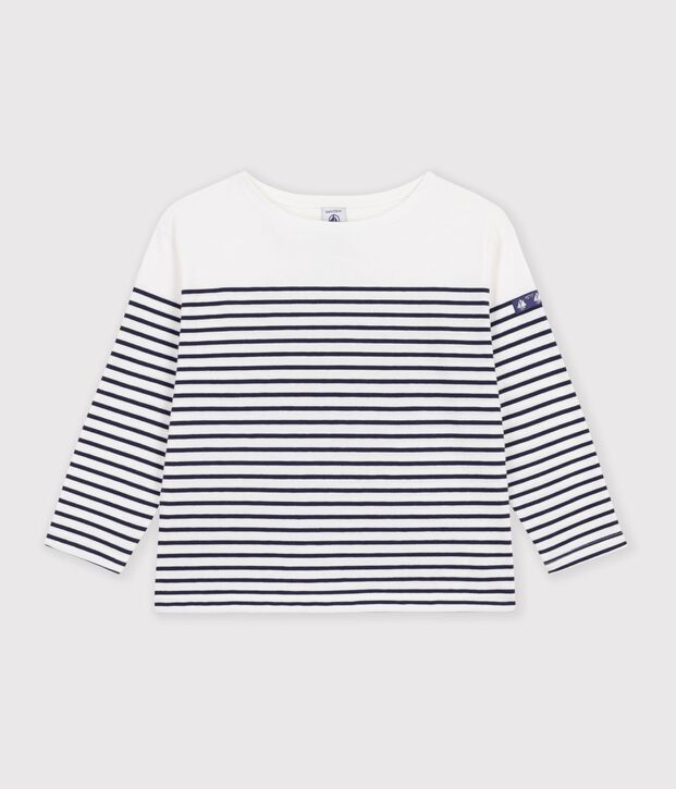 Katoenen marineshirt voor kinderen wit/blauw