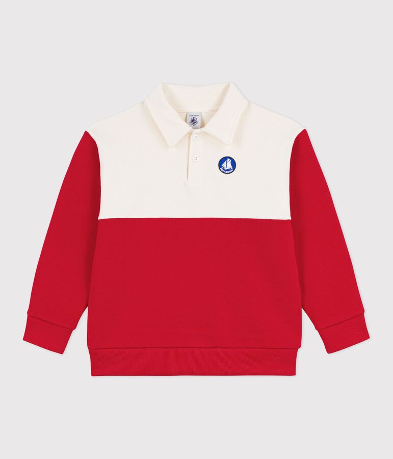 Katoenen sweatshirt in polostijl voor kinderen ecru/rood