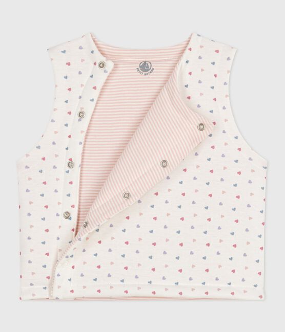 Omkeerbare katoenen cardigan zonder mouwen met print wit MARSHMALLOW/wit MULTICO
