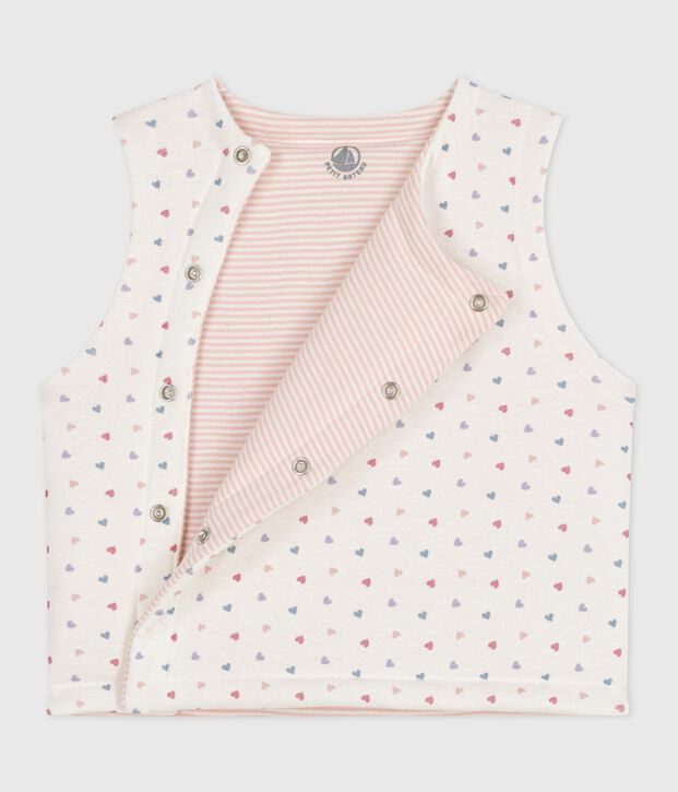 Omkeerbare katoenen cardigan zonder mouwen met print wit/multicouleur