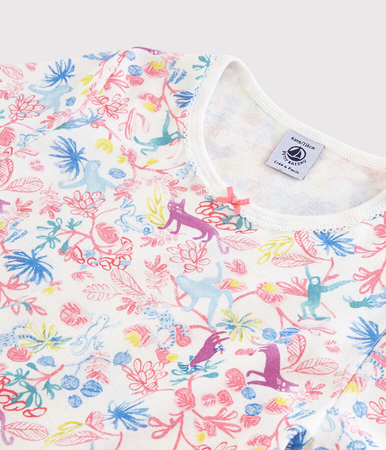 Katoenen nachthemd met jungleprint voor meisjes wit/multicouleur