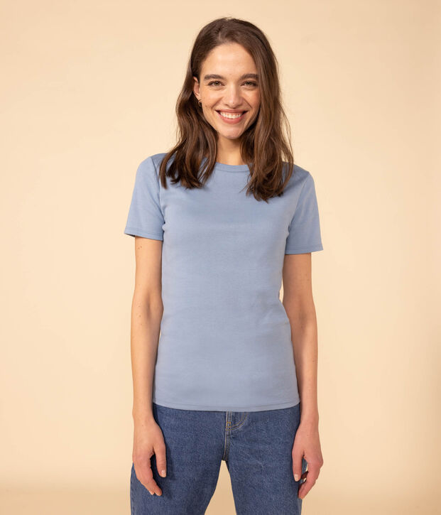 L'ICONIQUE, dames-T-shirt met ronde hals in katoen blauw