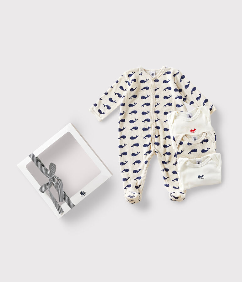 Setje met 1 babypyjama en 3 body's met walvissenprint multicouleur