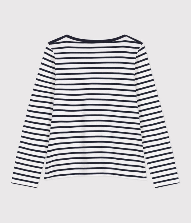 Katoenen marineshirt met lange mouw voor dames wit/blauw