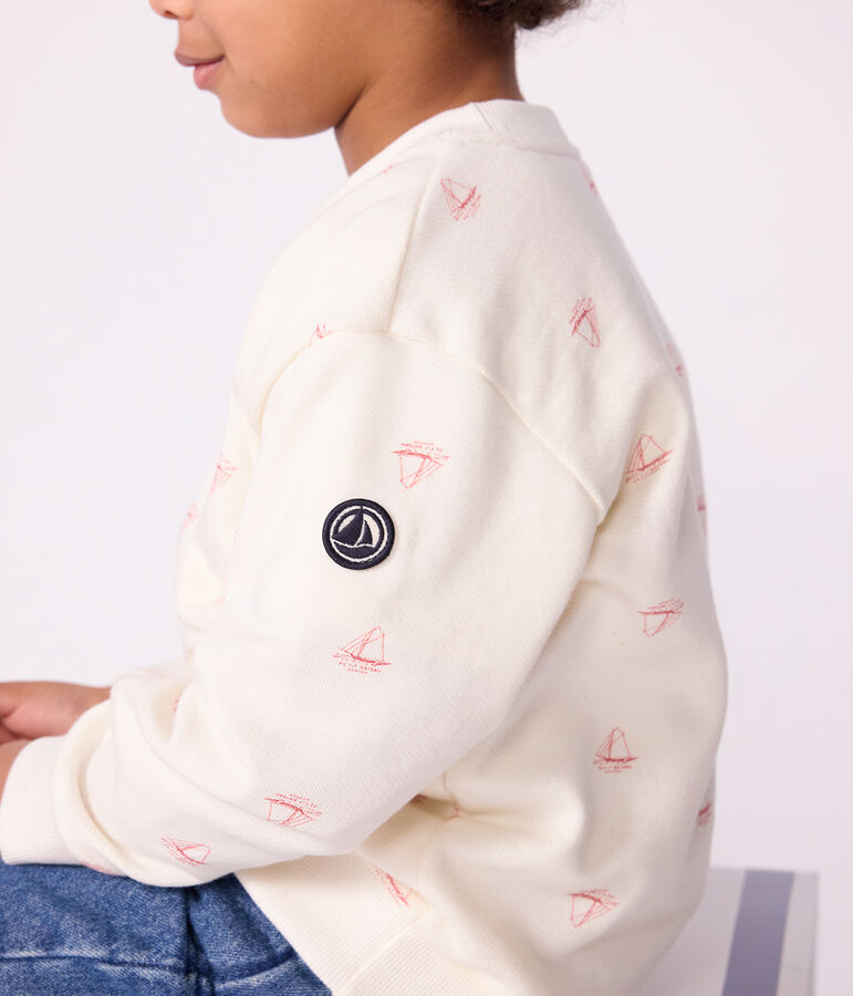 Sweatshirt enfant en coton imprim&eacute; &eacute;cru/rouge