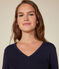 Dames-T-shirt L'Iconique met lange mouwen in effen ribstof voor dames blauw SMOKING
