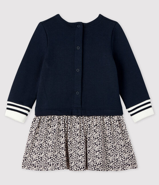 Jurk met lange mouwen babymeisje blauw SMOKING/wit MARSHMALLOW