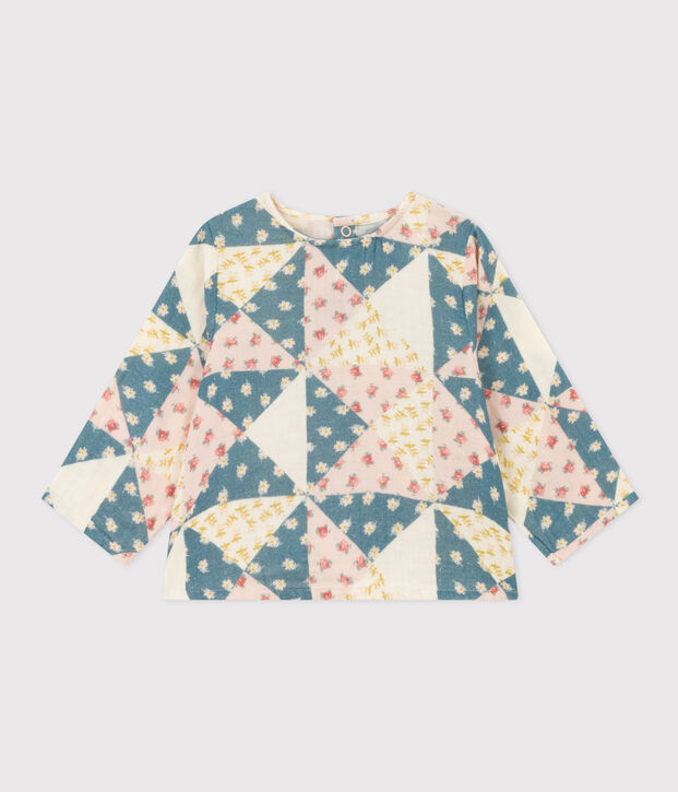 Blouse manches longues en gaze de coton b&eacute;b&eacute; &eacute;cru/multicouleur