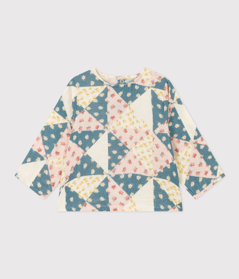 Blouse manches longues en gaze de coton b&eacute;b&eacute; &eacute;cru/multicouleur