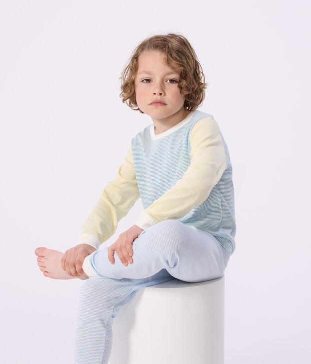 Katoenen kinderpyjama met strepen groen/multicouleur