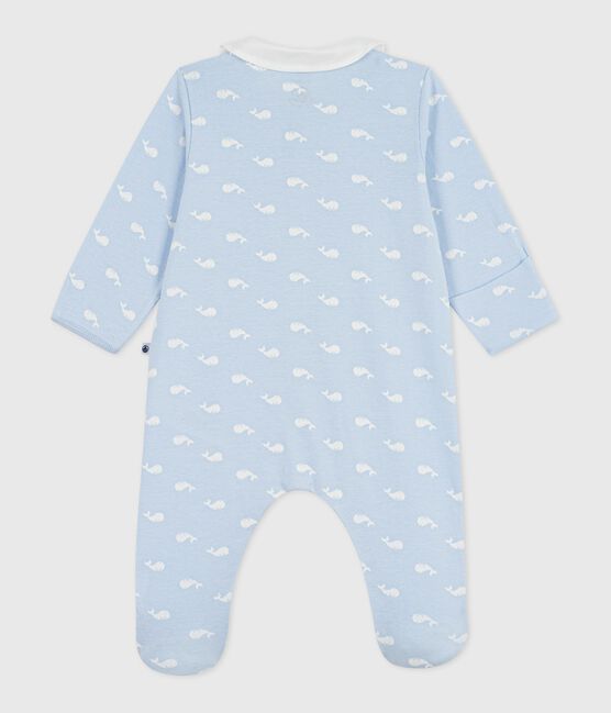 Pyjama bébé en coton à col imprimé baleine bleu TOUDOU/blanc MARSHMALLOW