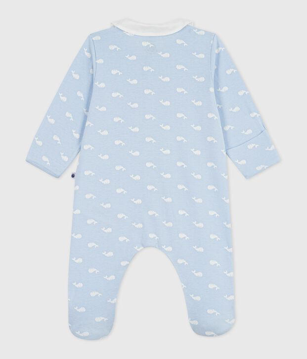 Pyjama b&eacute;b&eacute; en coton &agrave; col imprim&eacute; baleine bleu/blanc
