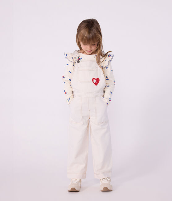 Salopette uit effen denim voor kinderen ecru MILK