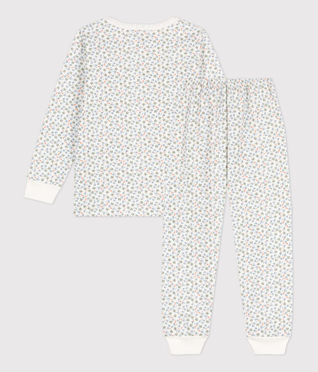 Pyjama fleur petite fille en molleton blanc/multicouleur