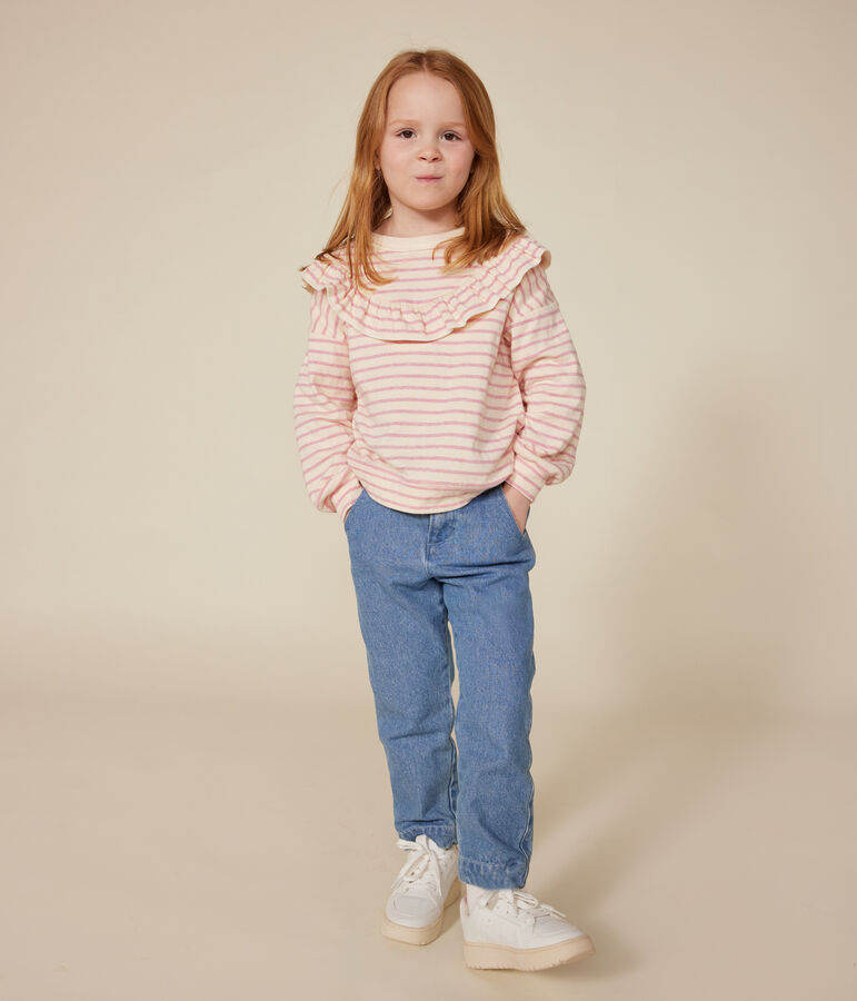 Sweatshirt en tubique enfant fille &eacute;cru/rose