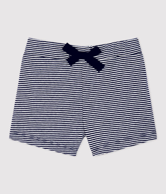 Short van biokatoen met 'milleraies'-streepjes voor baby's blauw SMOKING/wit MARSHMALLOW