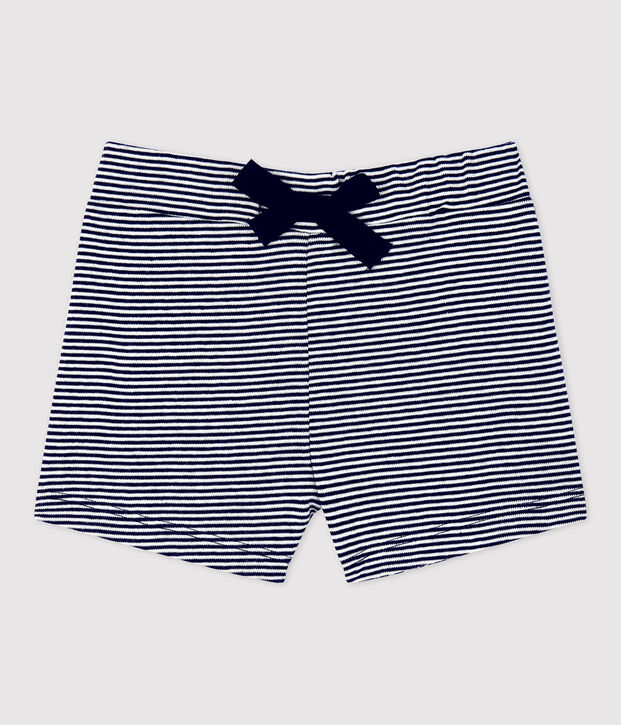 Short ray&eacute; milleraies en coton bio b&eacute;b&eacute; bleu/blanc