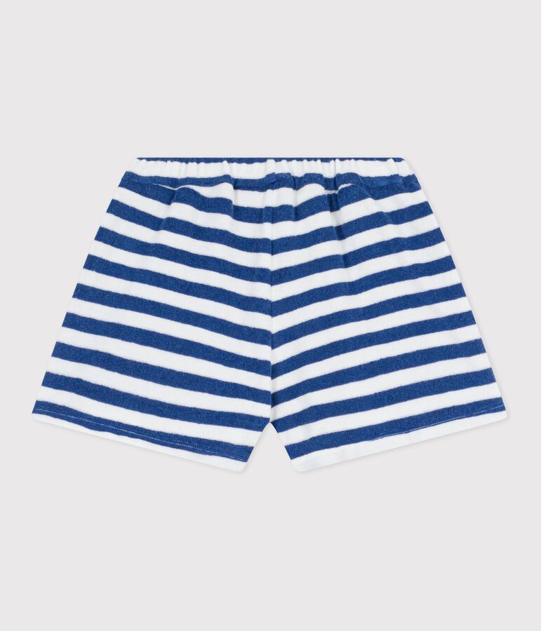 Katoenen kindershort met strepen blauw/wit