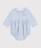 Kort katoenen kruippakje met kraagje en vichyprint voor baby's blauw/wit