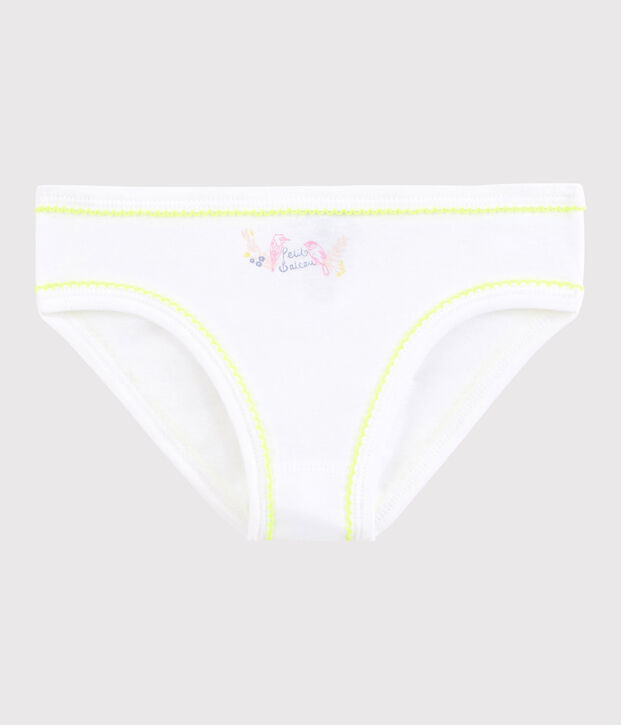 Culotte petite fille en coton blanc/jaune