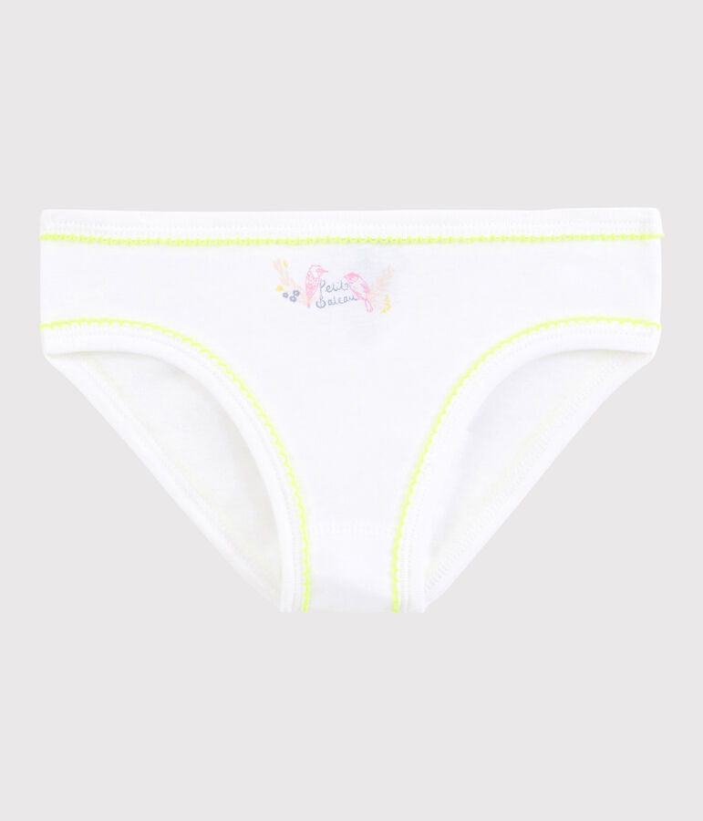 Culotte petite fille en coton blanc ECUME/jaune JAUNE
