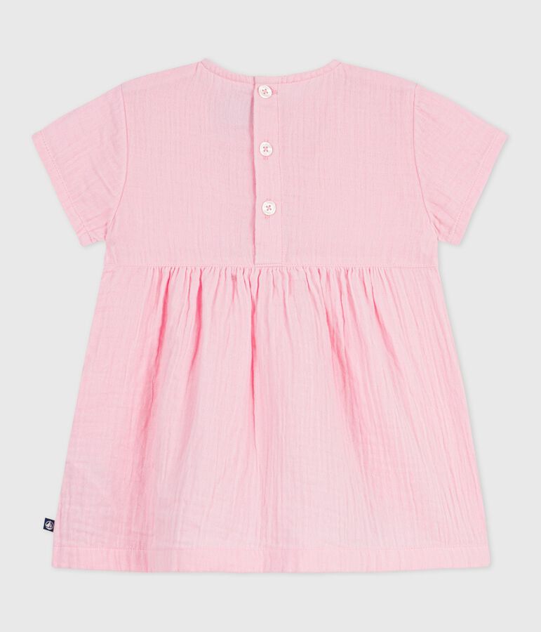 Robe b&eacute;b&eacute; en coton manches courtes unie rose MARQUISE