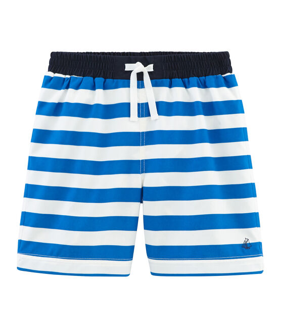 Strandshort voor jongens blauw RIYADH/wit MARSHMALLOW