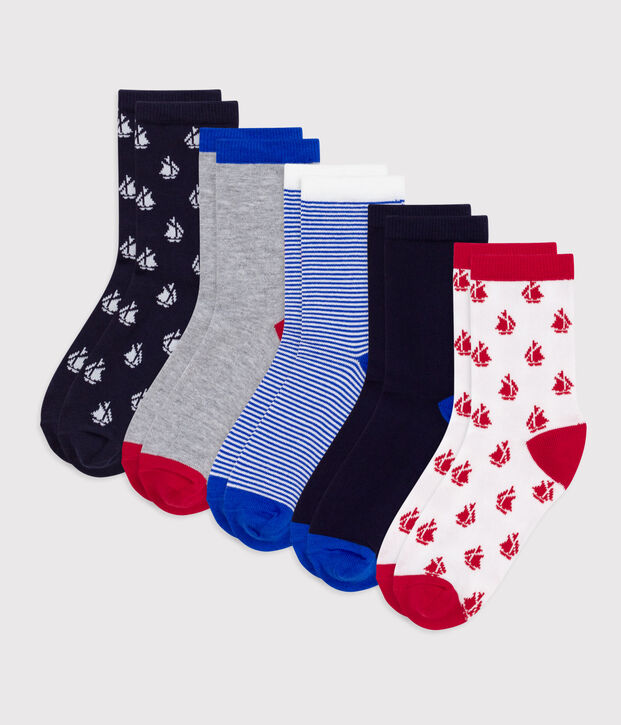 5 paires de chaussettes enfant en coton imprim&eacute; bateaux multicouleur