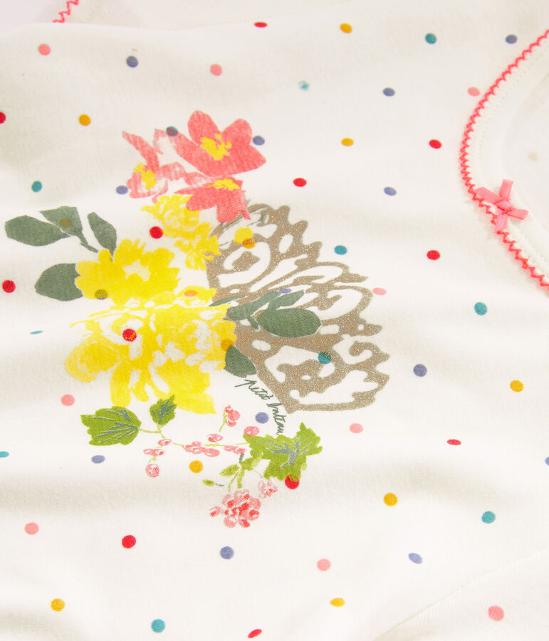 Nachthemd van gebreide stof voor meisjes wit MARSHMALLOW/wit MULTICO