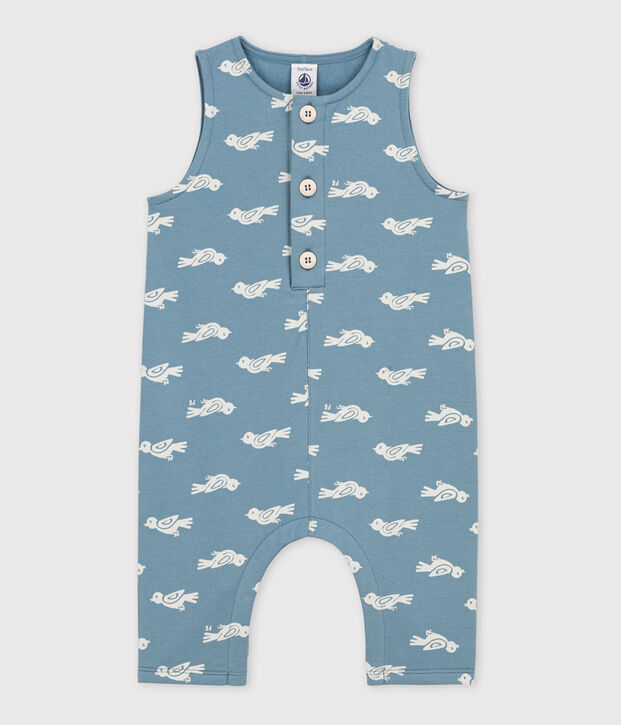 Combinaison longue b&eacute;b&eacute; imprim&eacute;e en molleton bleu/blanc