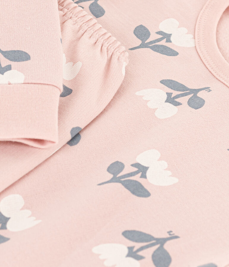 Pyjama tulipes en molleton petite fille rose SALINE/blanc MULTICO