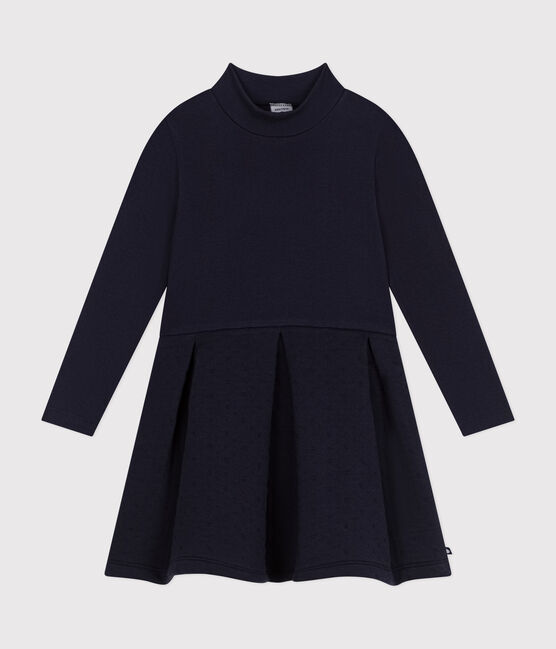 Effen meisjesjurk met lange mouwen blauw SMOKING