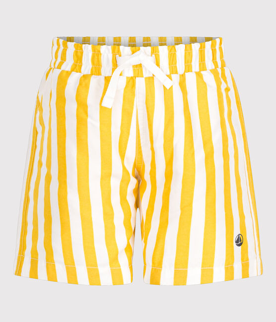 Gestreepte zwemshort voor kinderen geel MARSHMALLOW/ NECTAR