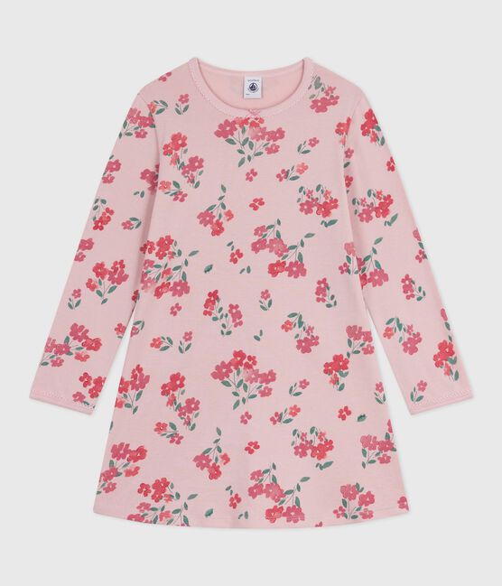 Katoenen nachthemd met bloemetjesprint voor kinderen roze JOLI/wit MULTICO