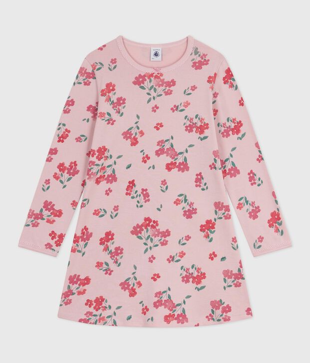 Chemise de nuit enfant en coton imprim&eacute; fleurs rose/multicouleur