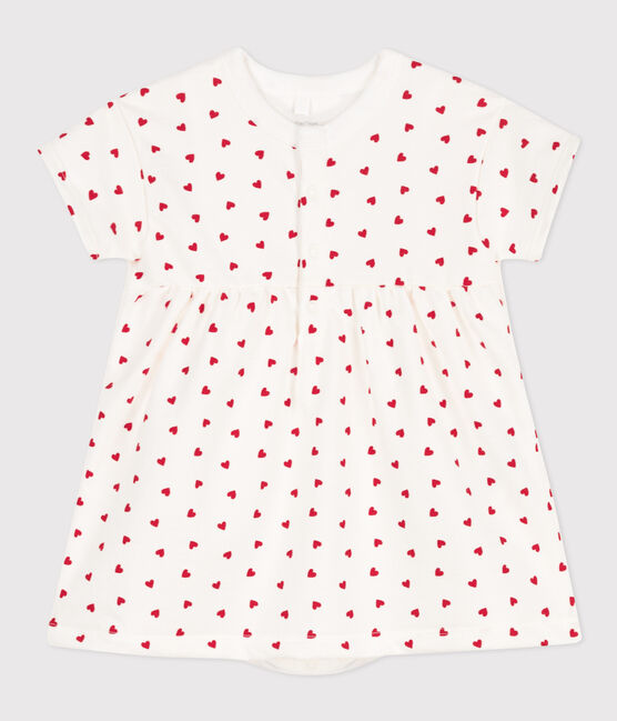 Robe en molleton bébé avec body intégré blanc MARSHMALLOW/rouge PEPS