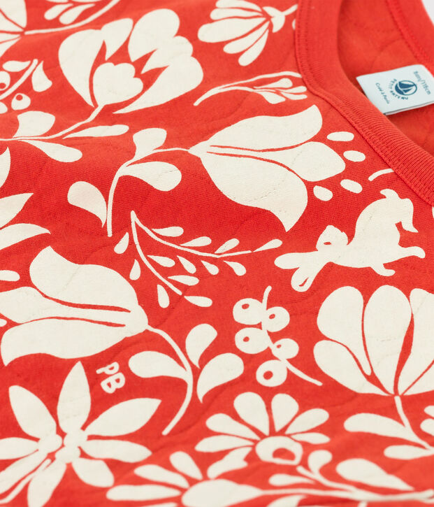 Meisjessweatshirt met print in doorgestikte tubic oranje/ecru