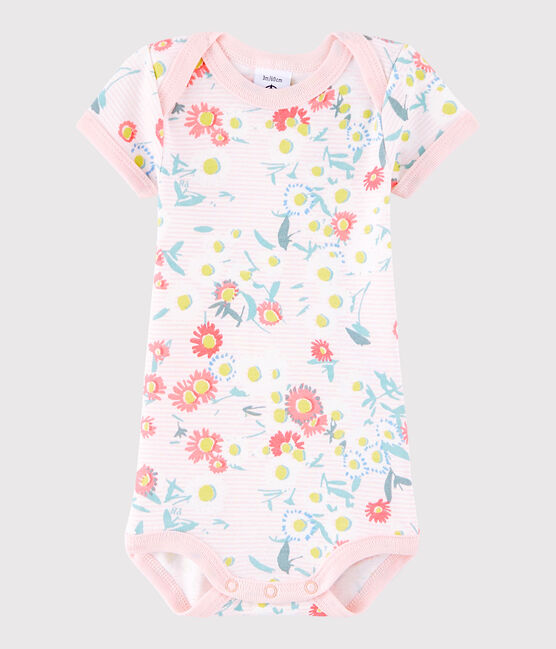 Body manches courtes bébé fille blanc MARSHMALLOW/rose MINOIS