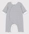 Lange gestreepte playsuit van biokatoen voor baby's wit MARSHMALLOW/blauw SMOKING