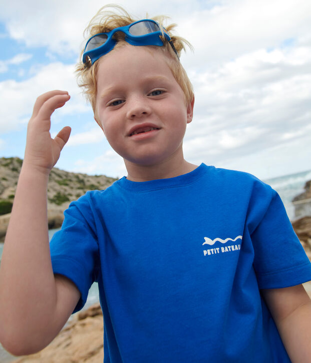 Katoenen T-shirt met korte mouwen en print voor kinderen blauw