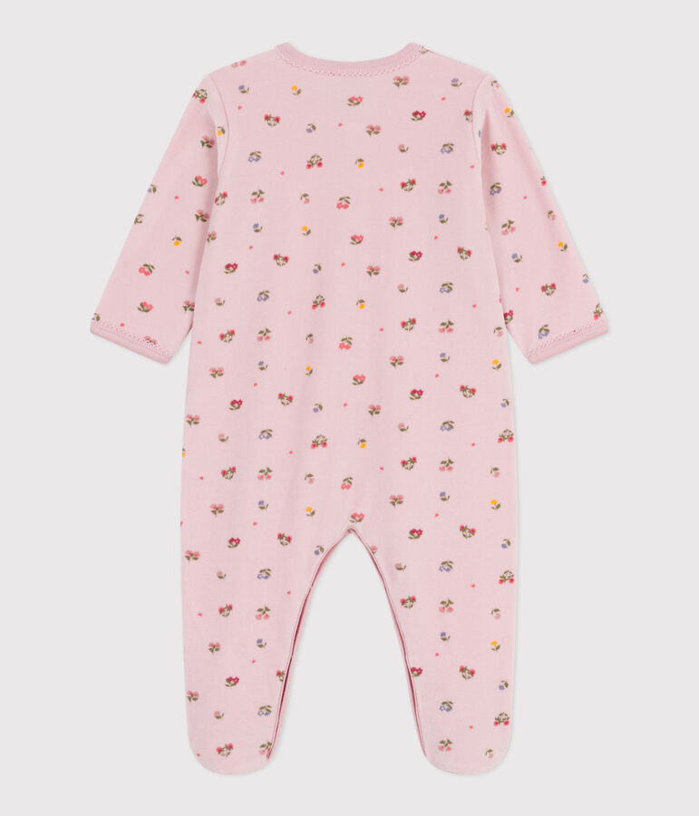 Pyjama b&eacute;b&eacute; en velours imprim&eacute; fleuri rose JOLI/blanc MULTICO
