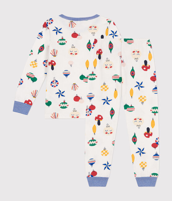 Pyjama en molleton gratté imprimé boules de Noël enfant blanc MARSHMALLOW/blanc MULTICO