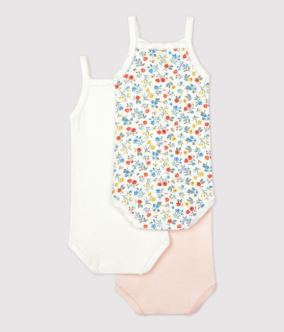 Lot de 3 bodies fleuris bretelles bébé en coton variante 1