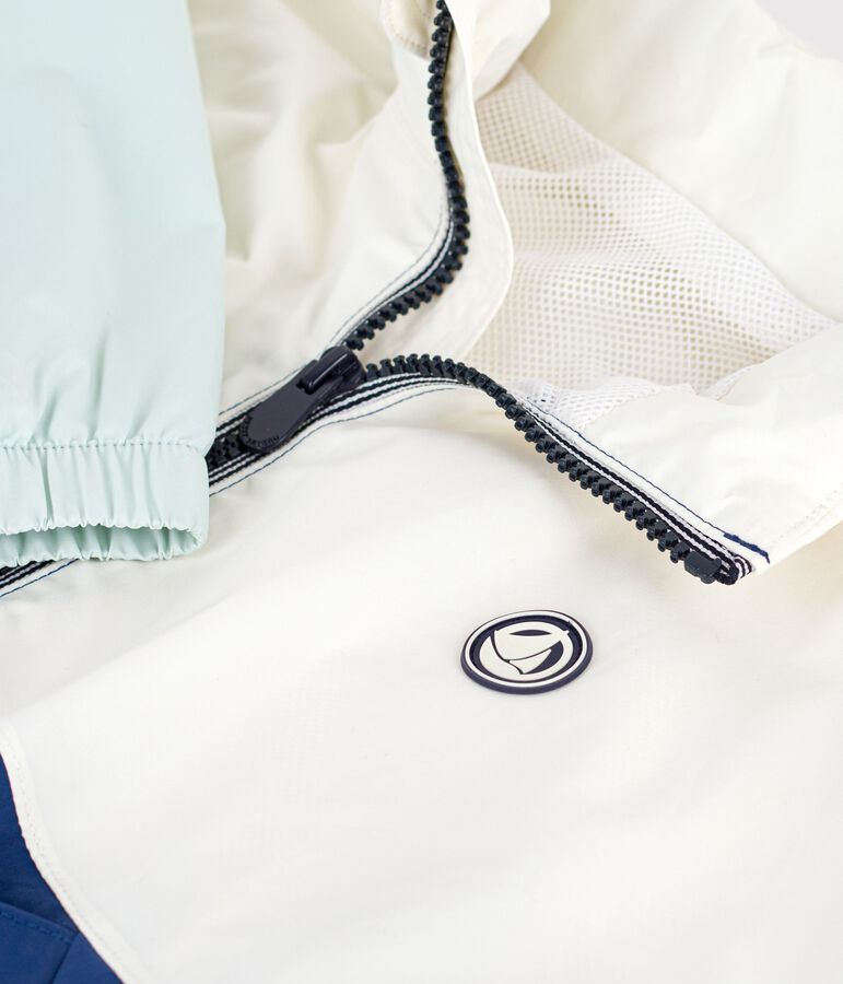 Windjack met opvouwbare capuchon voor kinderen ecru/multicouleur