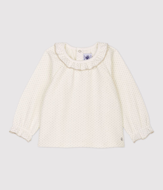 Katoenen blouse baby. wit/grijs