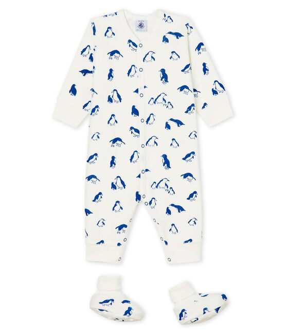 Ensemble nuit bébé en bouclette éponge grattée extra chaude blanc MARSHMALLOW/bleu MAJOR CN