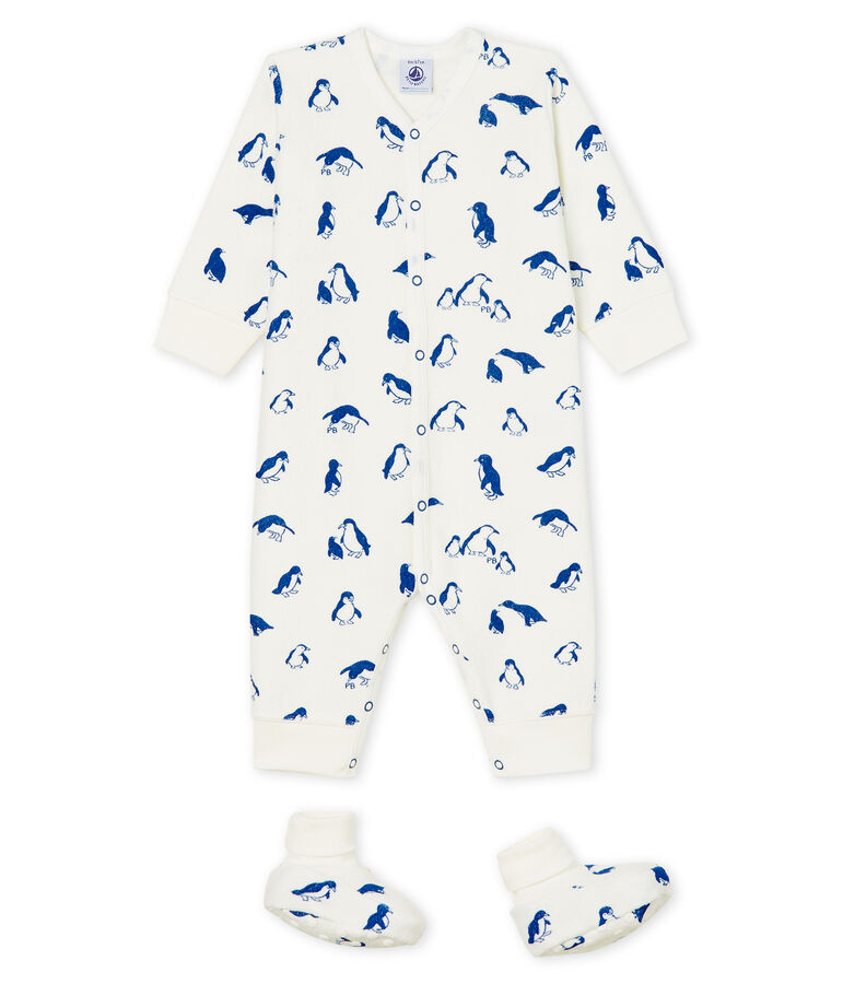 Ensemble nuit b&eacute;b&eacute; en bouclette &eacute;ponge gratt&eacute;e extra chaude blanc MARSHMALLOW/bleu MAJOR CN