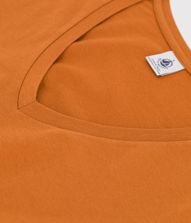 Le Droit, dames-T-shirt met V-hals in katoen bruin