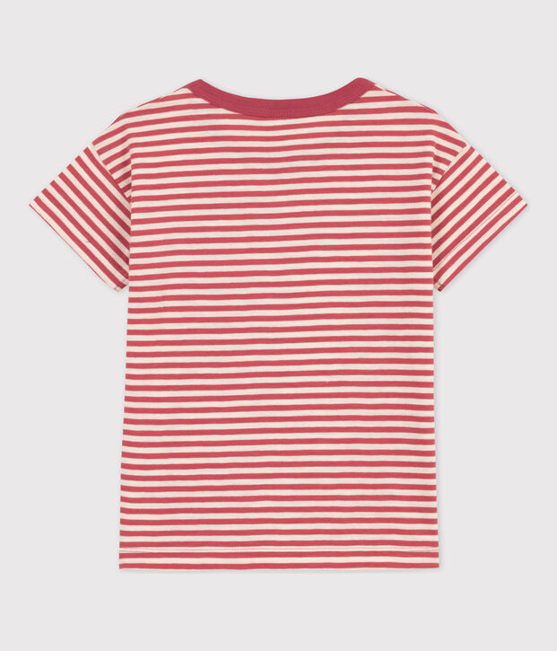 Gestreept katoenen T-shirt voor jongens roze/ecru