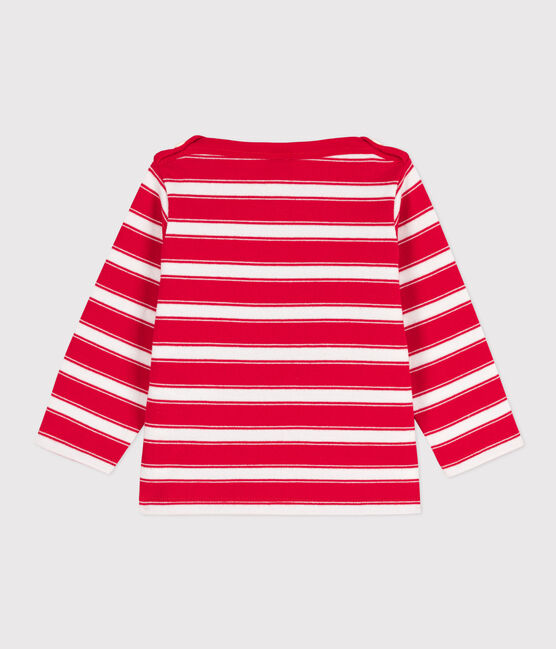 Marinière voor baby's van dik gestreept jerseykatoen rood PEPS/wit MARSHMALLOW